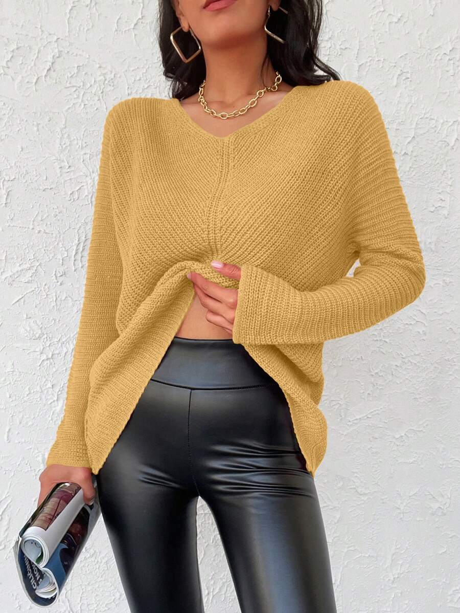 EURMUSE Batwing Sleeve Ribbed Knit Jumper