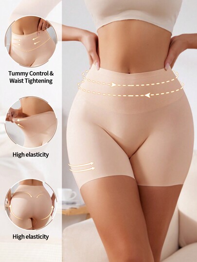 1 pieza Shorts moldeadores de unicolor de talle alto para mujer