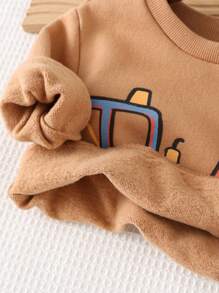 Cozy Pixies 2 Chiếc Xe Đẩy Hoạt Hình Bé Trai Họa Tiết Dệt Kim Mềm Raglan Tay Áo Và Bộ Quần Có Còng - màu nâu - Xem 18