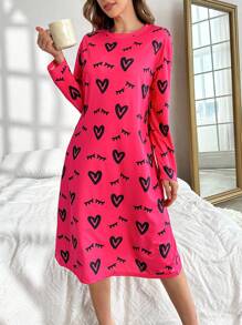 女士爱心睫毛印花长袖睡裙，Moo Moo品牌，适合秋冬季穿着 - 彩色 - 查看 4