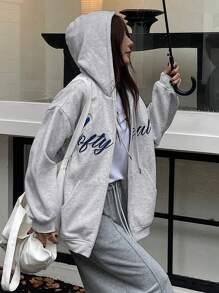 DAZY Women's Simple Printed Hooded Long Sleeve Sweatshirt