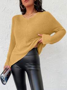 EURMUSE Batwing Sleeve Ribbed Knit Jumper