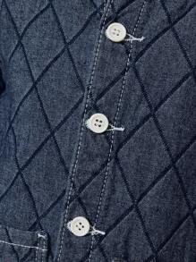 YOUNG BOY Retro Casual Dark Blue Washed Diamond Jacquard Flat Pockets Round Neck Jacket - Dark Wash - View 7