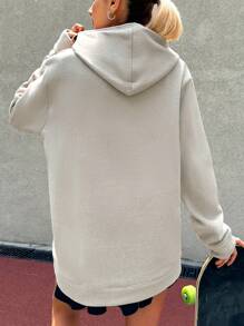 EURMUSE Letter Graphic Kangaroo Pocket Drawstring Hoodie - Beige - View 2