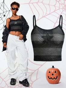 SHEIN Coolane Y2K Knitted Star Shaped Patchwork Women's Knit Top For Halloween