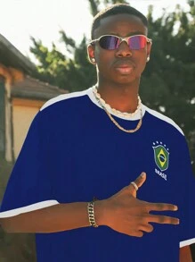 Manfinity Dauomo Brazil 7 Letter & Number Print T-Shirt For Men - Blue - View 2