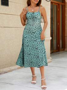 INAWLY 女式全印花前系带长款休闲吊带裙，夏季