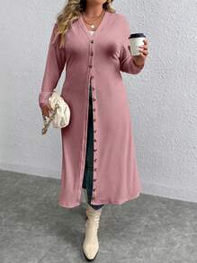 Calvaya Veste décontractée à manches longues avec boutons devant, taille grande - Vieux Rose - Voir 5