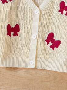 Girls Apricot Short Embroidered Bow Cardigan - Apricot - View 7