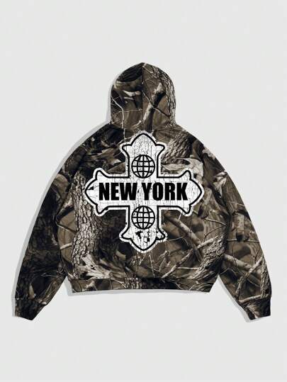 ROMWE Avant Men's Casual New York Print Hoodie Sweatshirt