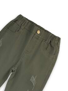 Pantalones vaqueros militares verde oliva lavados casuales sencillos para niños - Verde militar - Ver 2