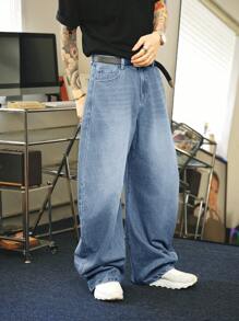 Manfinity Denimwave Quần jeans ống rộng dáng suông màu xanh nhạt bạc màu, phong cách đường phố Y2K dành cho nam giới. - Rửa nhẹ - Xem 4