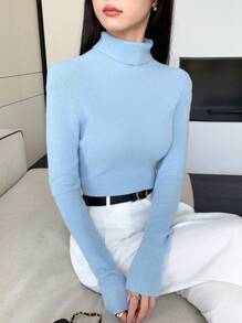 EastFlair Women's Thick Seamless Turtleneck Knit Sweater - Blue - View 4