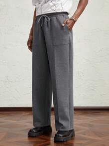 AKNOTIC Business Casual Quần dài thường ngày dệt kim dáng rộng ống rộng cho nam, cạp vừa, nhiều túi, màu xám đậm - Màu xám đen - Xem 4