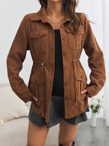 SHEIN Maternity Casual Button-Up Corduroy Jacket & Long Sleeve Coat, & Coat, Fall/Winter