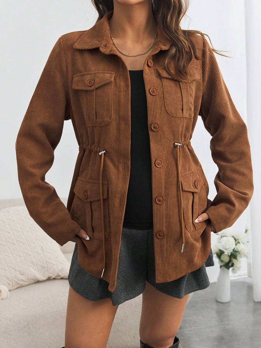 SHEIN Maternity Casual Button-Up Corduroy Jacket & Long Sleeve Coat, & Coat, Fall/Winter