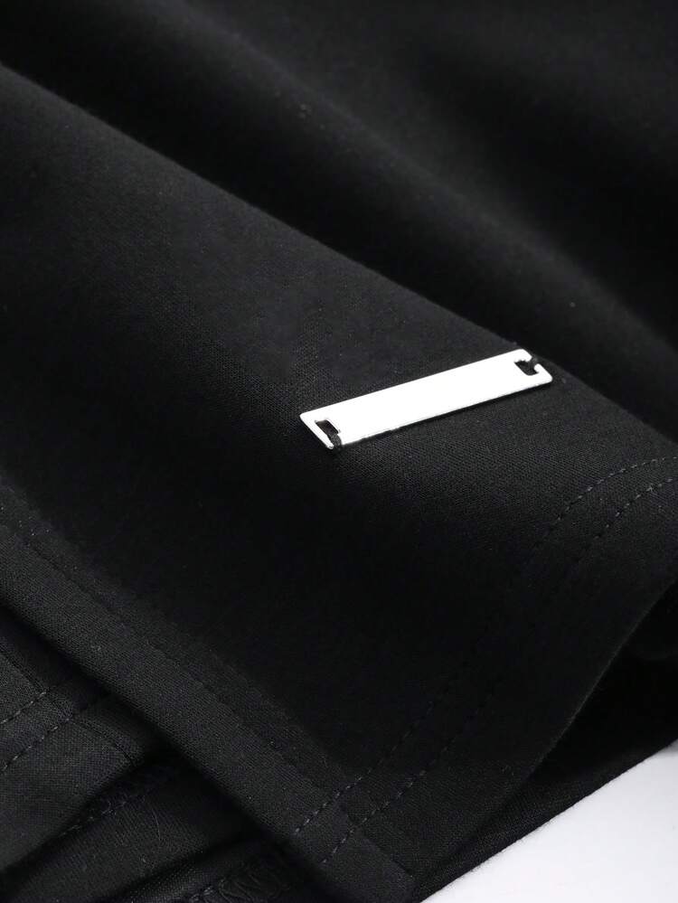 Women Summer Casual Side Slit Patchwork Mini Black Skirt