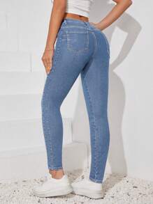 SHEIN Tall Damen Skinny Jeans mit Tasche und Vintage-Waschung - Mittele Waschung - Übersicht 2