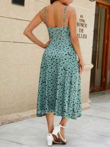 INAWLY 女式全印花前系带长款休闲吊带裙，夏季