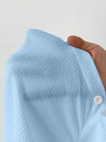 Comfortcana Plus Size Women's Casual Solid Color Short Shirt For Summer - Blue - View 8