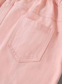 2pcs Pink Loose Long Sleeve Blouse + Loose Simple Pink Denim Skirt Set, For Teenage Girls, Spring/Autumn - Pink - View 4