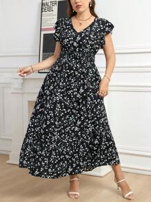 SHEIN Clasi Đầm thanh lịch tay lỡ họa tiết hoa cỡ lớn cho nữ - màu đen - Xem 3