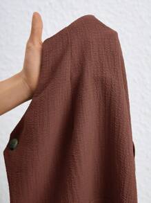 SHEIN LUNE Robe d'été casual à bretelle avec poche et bouton unique pour femmes grande taille - Tabac - Voir 7