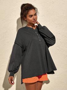 VARSITIE Lässiges Damen Sport-Shirt und Träger Top mit weiten Ärmeln und Knöpfen vorne in der Mitte