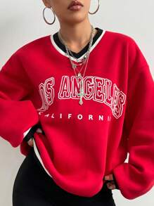StreetHx V-hals Letter Print Casual Sweatshirt