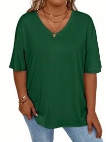 EMERY ROSE Plus Size Summer Casual Solid Color Loose Batwing T-Shirt