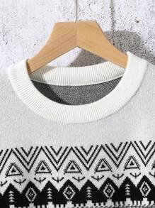 Jersey de punto casual con patrón de letras para niños, jersey de cuello redondo de manga larga, de moda para el otoño - Blanco - Ver 3