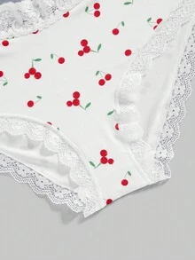 ROMWE Kawaii Bộ 3 quần lót ren họa tiết thỏ và quả anh đào cỡ lớn - Nhiều màu - Xem 3