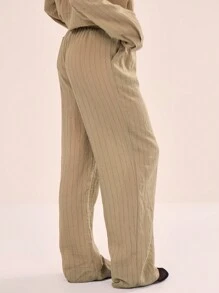 MUSERA Women Striped Linen Tie Waist Beach Trousers Summer Pants Boho Summer Cute Chic Elegant - Green - View 5