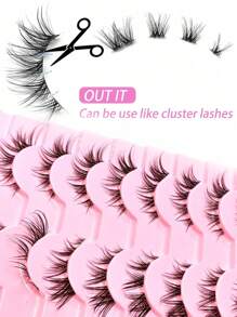 Faux Mink Eyelashes With Clear Band Strip Lashes Fluffy Natural Look Wispy Light 13MM Short False Eyelashes Invisible Small 3D Fake Lashes Pack 10 Pairs(Can Be DIY Cut Open) - Black - View 2