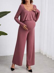 SHEIN Maternity Solid Wide Leg Cami Jumpsuit - Purple - View 4