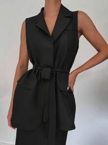 SHEIN Essnce 2 buc. Blazer și costum de fustă fără mâneci pentru femei