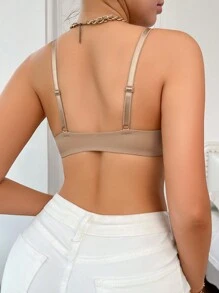 DesireSculpt 1 chiếc áo lót không dây hở lưng màu trơn đơn giản thoải mái thường ngày cho nữ - Màu Khaki - Xem 2