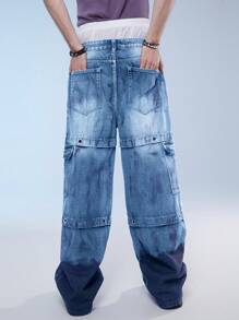 Manfinity Roghcode Quần Jeans Denim Thường Ngày Có Túi Và Nút Cho Nam - Rửa nhẹ - Xem 2