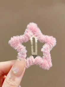 ROMWE Kawaii 4 件装女士可爱粉色毛绒星星发夹
