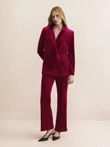 BizChic 西裝領絲絨西裝外套和褲子 - 紅色 - 查看 8
