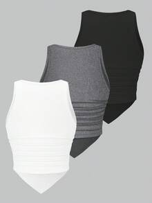 Calvaya Plus Size Solid Color Asymmetric Hem Casual Tank Top