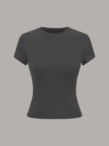 GlowEve Áo thun nữ tay ngắn cổ tròn màu trơn thường ngày, mùa hè - Nhiều màu - Xem 3