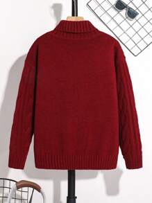 Tween Boy Red Jacquard Embroidered Turtleneck Long-Sleeved Sweater