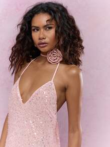 MISSGUIDED Y2K futuristisches Pailletten Trägertop-Rückenfreies Maxikleid mit Godet - Pink - Übersicht 3