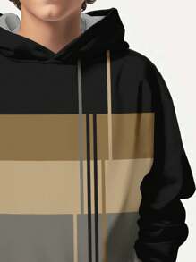 SHEIN Leap Crew 复古条纹印花，青少年男童休闲简约宽松长袖卫衣，适合秋冬季穿着 - 彩色 - 查看 3