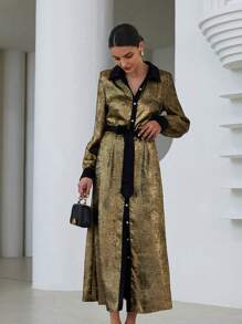 Aveloria Modichic Loose Cinched Waist Up Slimming Long Sleeve Dress For Women