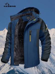 KEFITEVD Men's Winter Ski Jacket Water Resistant Windproof Snowboard Thermal Lined Hooded Winter Clothes 4 Pockets Parka Hiking Camping Climbing - Navy Blue - View 2