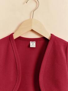 SHEIN Chaqueta de punto de manga larga de unicolor con abertura frontal para niña joven - Burdeos - Ver 4