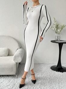 Modelyn 女士拼色圆领长袖毛衣连衣裙 - 彩色 - 查看 1