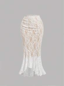 SHEIN MOD Conjunto de dos piezas con chaleco de encaje blanco y falda de cola de pez, conjunto formal soñado, conjunto para baile de graduación, conjunto para crucero, ropa para Halloween, atuendo de los años 90, conjuntos de otoño, moda coreana, Novia Cadáver, conjunto de dama de honor, atuendo para cena, conjunto de cumpleaños para mujer, baile de bienvenida, conjunto con volantes, Renacimiento